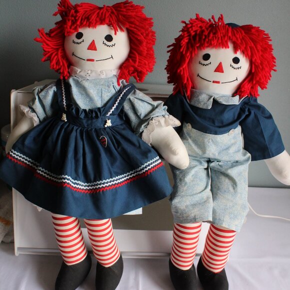 Vintage 25 in Hand Made Raggedy Ann And Andy Dolls Embroidered Faces Well Made - Picture 16 of 16